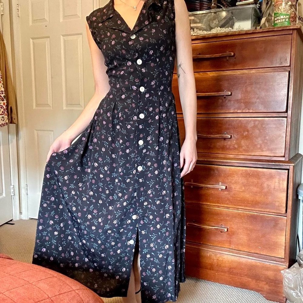 TALBOTS Navy Blue FLORAL midi dress